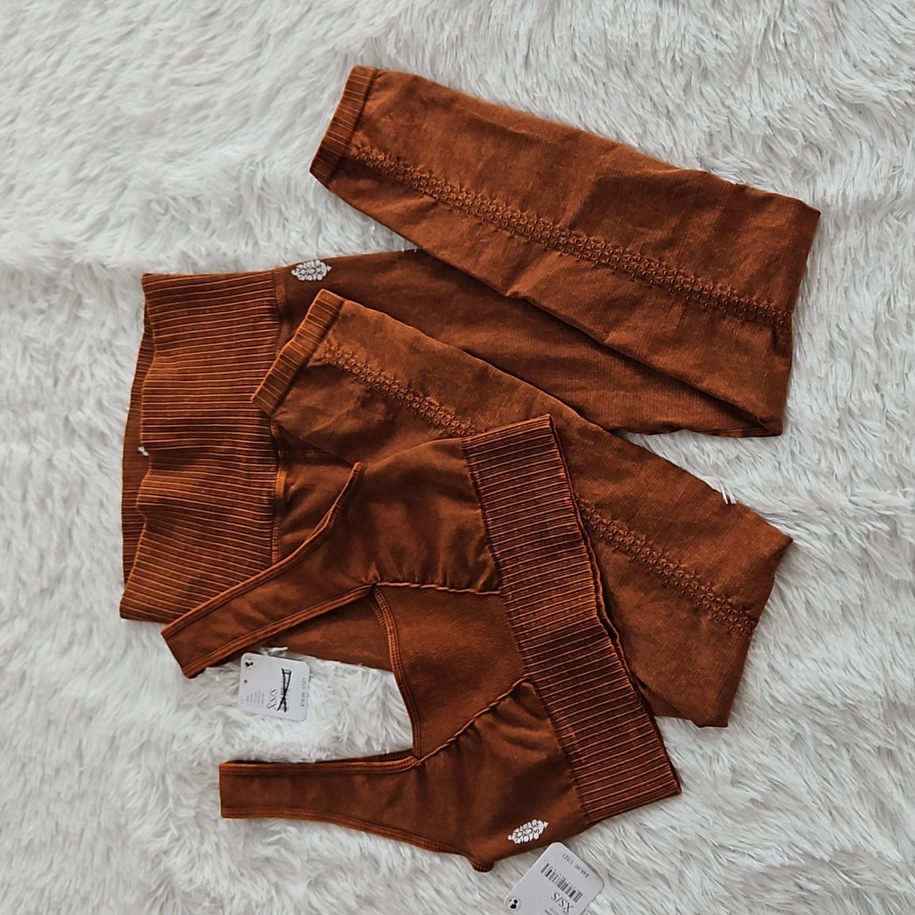 Nwt Free People High-Rise 7/8 Good Karma Leggings & Bra Brown Motif